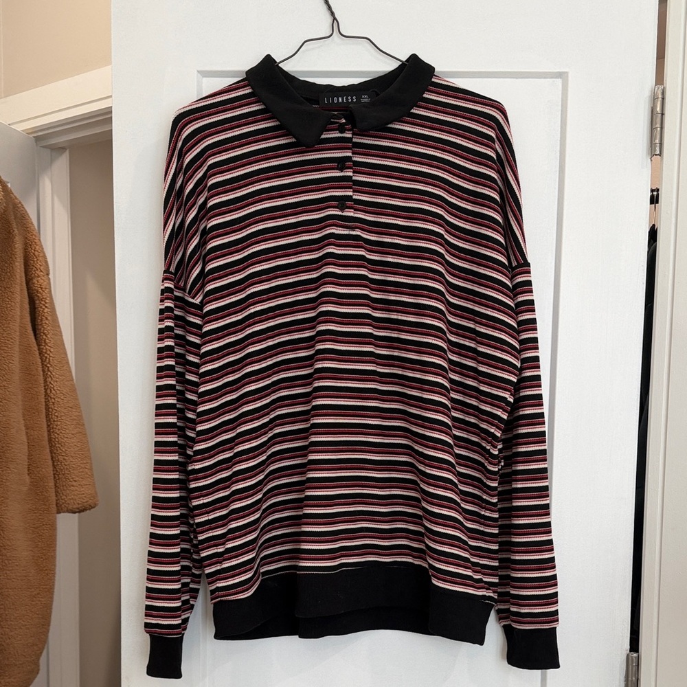Lioness Black and Red Striped Polo